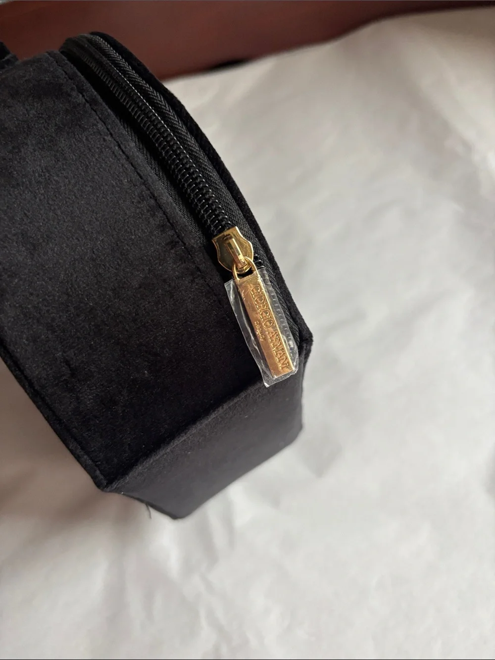Giorgio Armani black velvet round structured make up bag NEW!